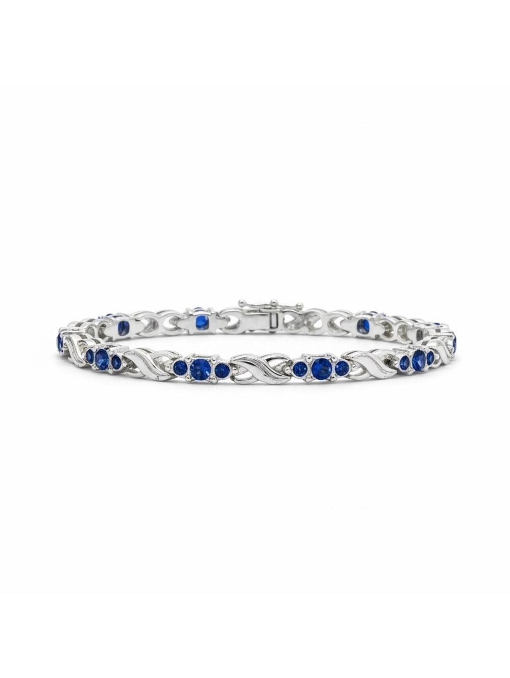 Oval Lab-Created Blue Sapphire Double Infinity Bracelet in Silver